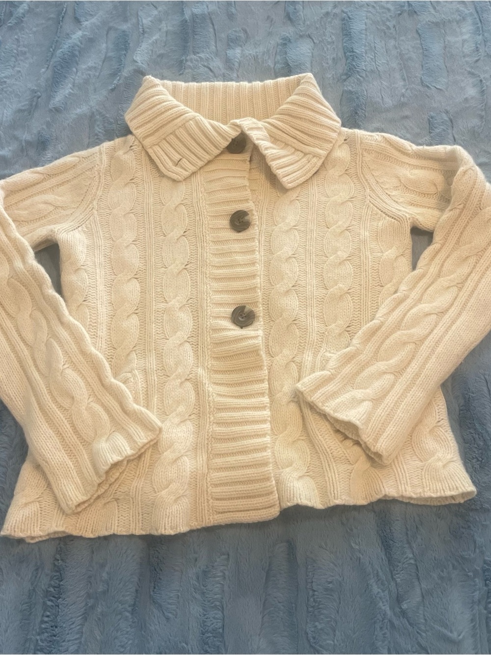 Eddie Bauer Vintage Cream Cable Knit Merino Wool Button Cardigan Sweater M